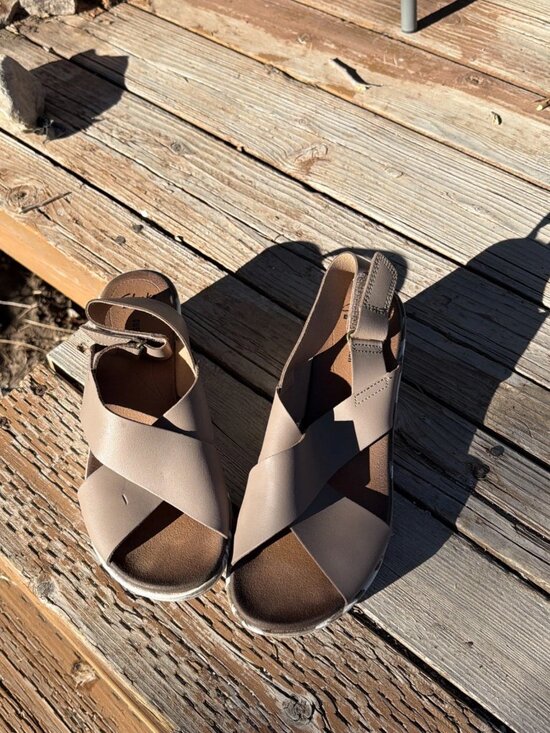 Clarks Shoes - Clarks Stasha Hale Wedge Sandals - Taupe/White - Size 10M